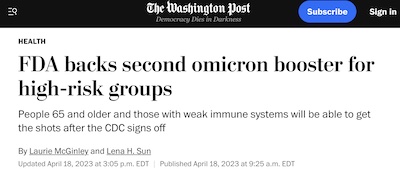 McGinley & Sun @ WaPo: FDA backs 2nd omicron booster