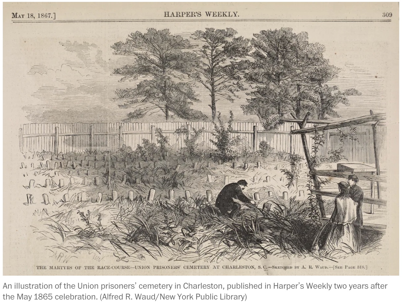 Union prisoner's cemetary in Charleston SC, Harper's Weekly, 1867