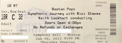 Boston Pops Ticket 2023-Jun-08: A European Tour, Narrated by Rick Steves