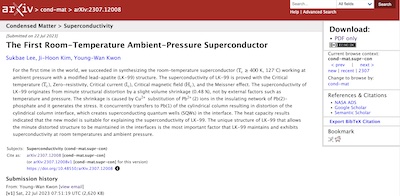 Lee, et al. @ arxiv: First Room Temp and Pressure Superconductor