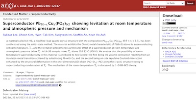 Lee, et al. @ arxiv: Superconductor with levitation at room temp and pressure