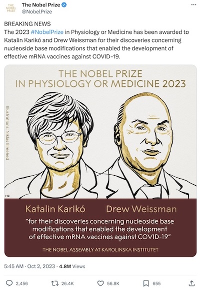 Nobel Commission: Karikó & Weissman