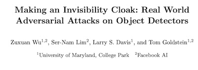 Wu, et al. @ arXiv: adversarial attacks on object detectors