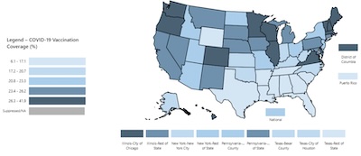 Vaccine coverage: still low vaccination in Trumpy red states