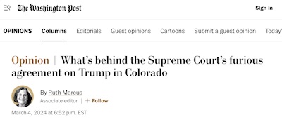 Marcus @ WaPo: Supreme's won't enforce constitution 14th amendment vs Trump