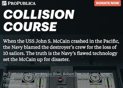 Miller et al. @ Pro Publica: After fatal collision, Navy exchanges touch screens for throttles