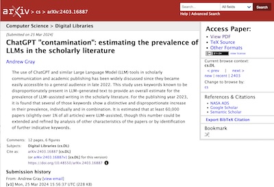 A Gray @ arXiv: Estimating prevalence of LLM text in scholarly literature