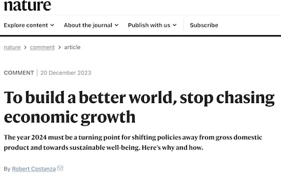 Costanza @ Nature: To build a better world, stop chasing economic growth