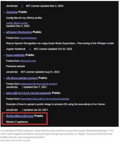 McLaughlin @ NPR: Screenshot of Wick's GitHub showing 'NxGenBdoorExtract'