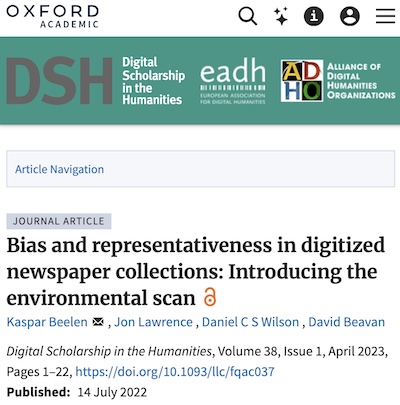 Beelen, et al. @ DSH: Bias and representativeness in digitized newspaper collections: Introducing the environmental scan