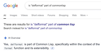Google's search AI: Yes, defformat is part of Common Lisp.