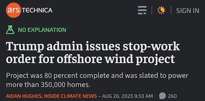 Hughes @ Ars Technica: Trump Admin claims wind power is a national security problem