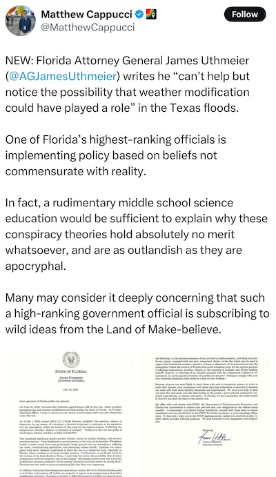 Capucci: FL atty genl thinks weather modification caused TX floods