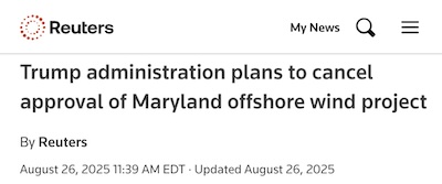 Reuters Staff: Trump plans to cancel US Wind off Maryland