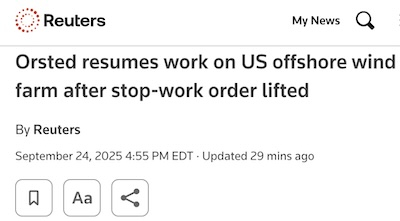 Reuters: Federal judge rules Revolution Wind can restart