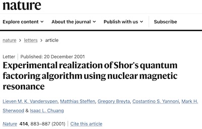 Vandersypen, et al. @ Nature: 15 = 3 x 5 Vandersypen, et al. @ Nature: 15 = 3 x 5