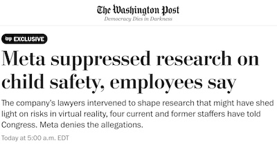 Swaine & Nix @ WaPo: Meta covered up child sexual predators