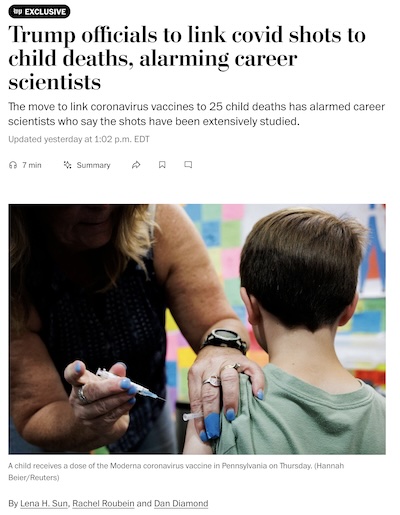 Sun, et al. @ WaPo: Trump officials using bogus COVID vax links to child deaths