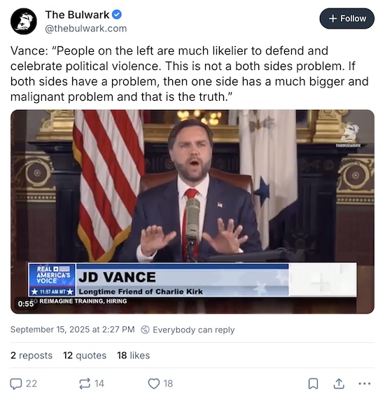 Bulwark: Vance claims most political violence is from the left
