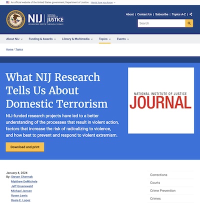 Chermak, et. al. @ NIJ: What NIJ research tells us about domestic terrorists