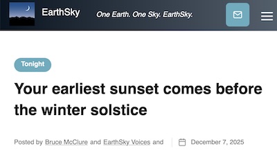 McClure @ EarthSky: Earliest sunset vs solstice