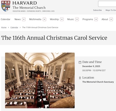 Harvard Memorial Church: 116th Annual Christmas Carol Service