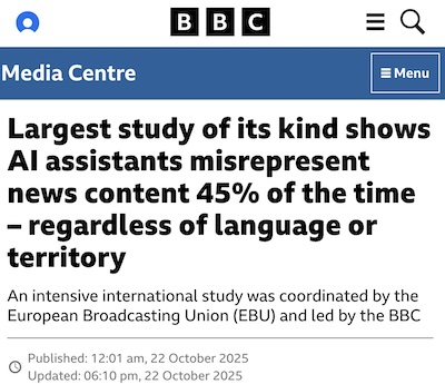 BBC Staff: AI assistants misrepresent news 45% of the time