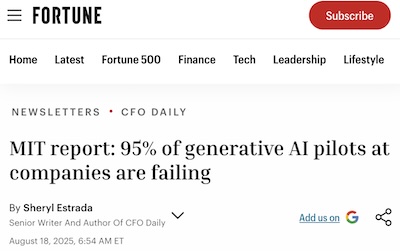 Estrada @ Fortune: MIT report says 95% of corporate AI pilots fail