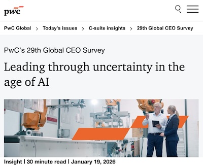 PwC: 29th global CEO update sees little benefit from AI