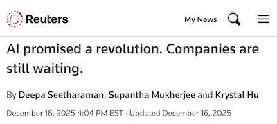 Seetharaman, _et al._ @ Reuters: Companies still waiting to see AI value