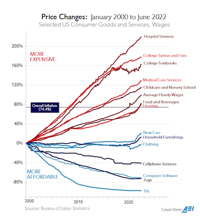 Perry @ AEI: Inflation in various sectors, 2000-Jan to 2022-Jun