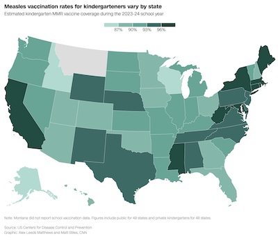 Matthews, et al. @ CNN: US MMR vax rates for kindergartners, by state