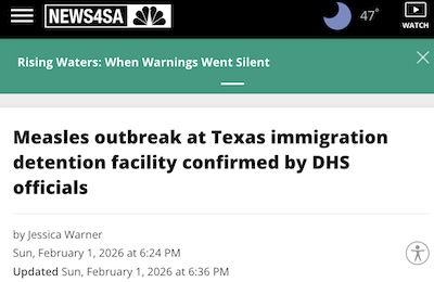 Warner @ News4SA: Measles outbreak at Texas ICE facility confirmed by DHS