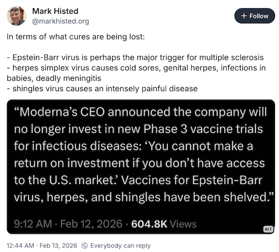 Moderna, quoted on BlueSky: shelving vaccine candidates for Epstein-Barr, herpes simplex, and shingles Moderna, quoted on BlueSky: shelving vaccine candidates for Epstein-Barr, herpes simplex, and shingles