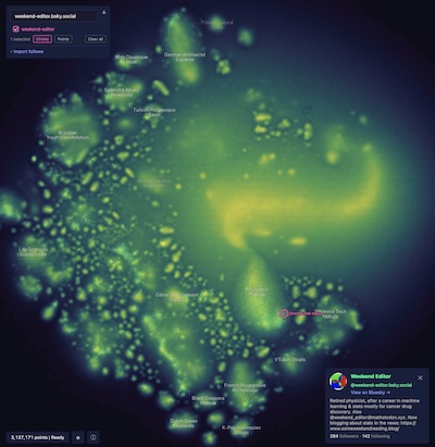 Clustering 3,137,131 BlueSky accounts: Your Humble Weekend Editor is in the 'Resistance Plateau'