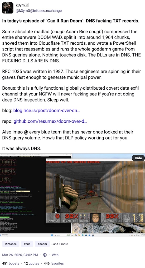 Distributing & installing DOOM via DNS, never touching a disk