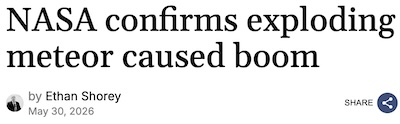 Shorey @ Local Insider: NASA confirms explosion was a meteor