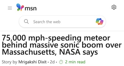 Dixit @ MSN: NASA confirms meteor, 75000 mph and 300 ton TNT equivalent explosion