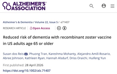 dos Reis, et al. @ Alzheimer's & Dementia: Reduced risk from shingles vaccine