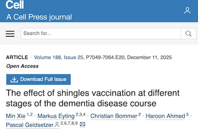 Xie, et al. @ Cell: Effect of shingles vaccine over time in dementia course