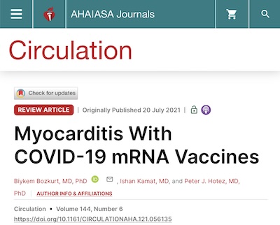 Bozkurt, Kamat, and Hotez @ Circulation: Myocarditis and COVID-19 vaccine, risk favors vaccination