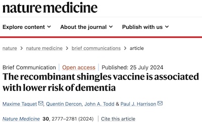 Taquet, et al. @ Nature Medicine 2024: Recombinant shingles vax lowers dementia