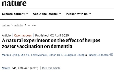 Eyting, et al. @ Nature: The entire population of Wales as an Alzheimer's/shingles study