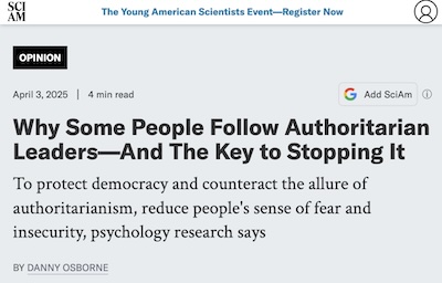 Osborne @ SciAm: Indicators of authoritarian follower personality