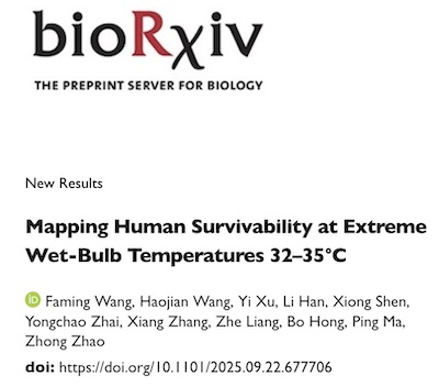 Wang, et al. @ bioR&chi;iv: human survivability at high temperature & humidity