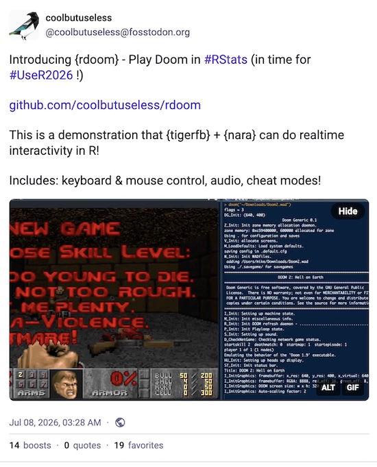 coolbutuseless @ BlueSky: DOOM now runs under R coolbutuseless @ BlueSky: DOOM now runs under R
