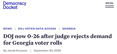 Knutson @ Democracy Docket: DoJ is now 0-26