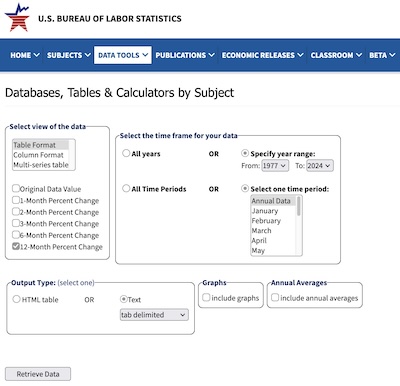 BLS CPI-U download choices 2
