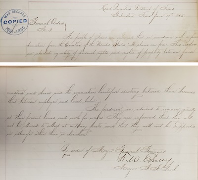 Juneteenth General Order 3, handwritten version, details